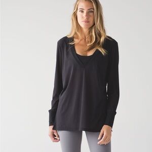 Lululemon Get Low Black Mesh V-Neck Long Sleeve